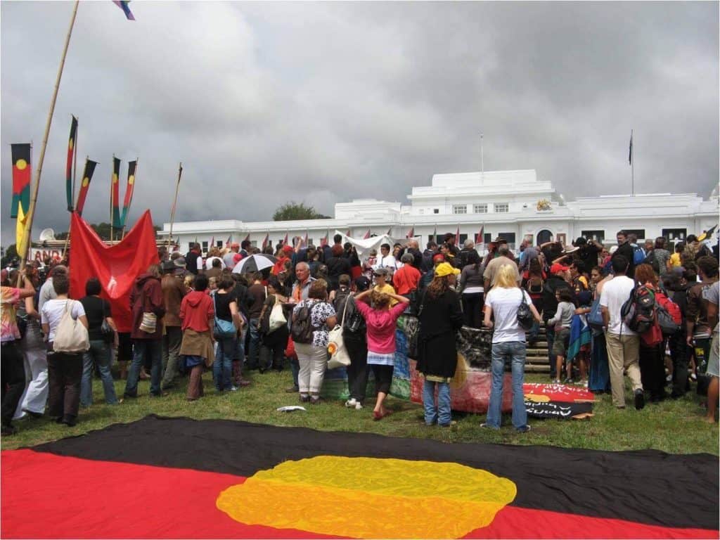 A rally outside old parliament house canberra a day before the national apology