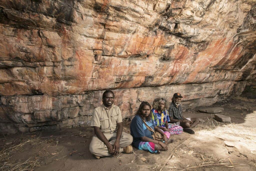 Discoveries at this rock shelter on a lease surrounded by Kakadu National Park has pushed human habitation in the area back to 65 000 years. Traditional owners May Nango and Mark Djanjomerr. Pic Glenn Campbell