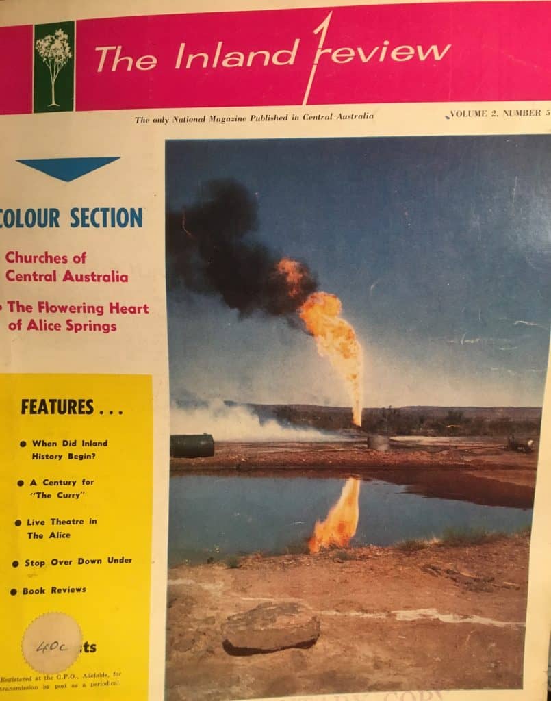 Cover of The Inland Review showing a napalm explosion used on a well in Mereenie. Photograph: IndigenousX